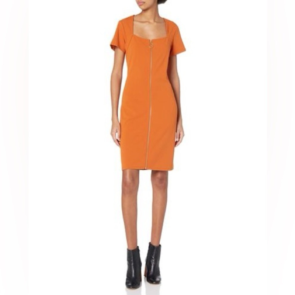 nanette NANETTE LEPORE Square Neck Short Sleeve Dress With Front Zipper PreOwned
